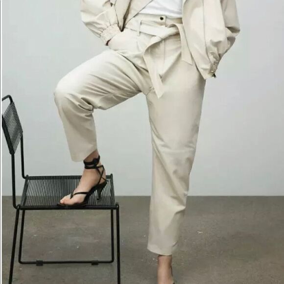 NWT Zara slouchy leather pants ecru S - Picture 9 of 10